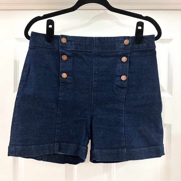 Boden Fife Denim Sailor Shorts Dark Wash Stretch 4” sz 8 - Picture 2 of 9